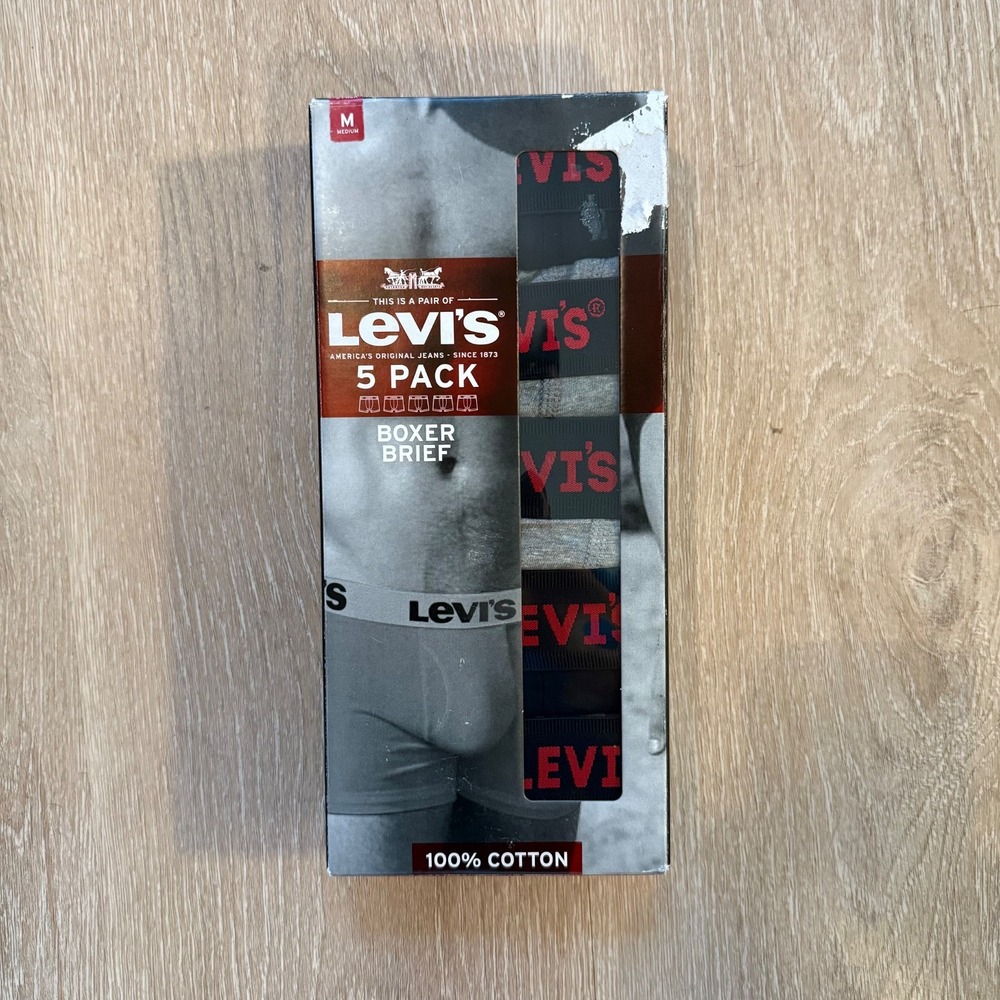 Levis 5 Pack Cotton Low Rise Boxer Briefs Logo Waistband Green/Black/Grey Size M